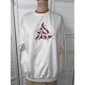 Vintage 90s M&C Sportwear OffWhite Christmas Cardinal Sweatshirt Women’s X-Large